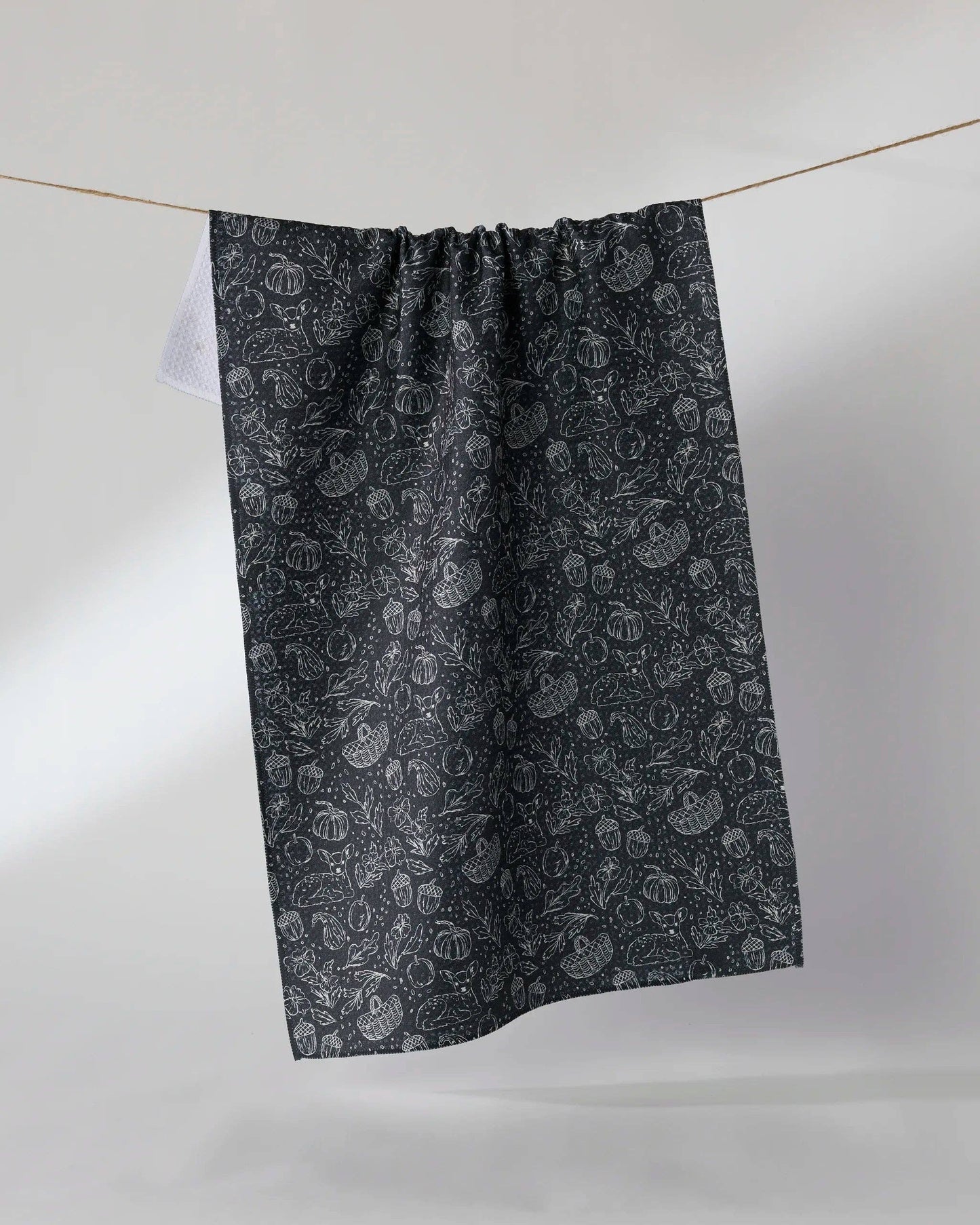 Cozy Flora Tea Towel: Black