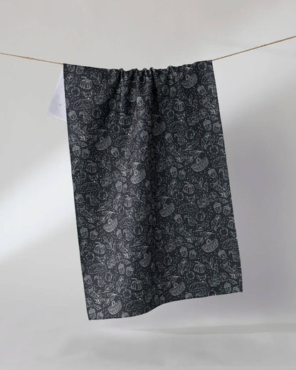 Cozy Flora Tea Towel: Black
