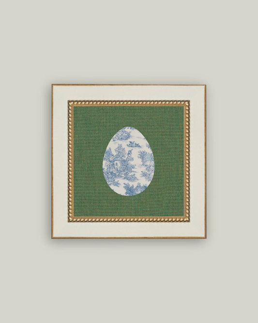 Countryside Toile Egg Framed Antique Art: 5x5