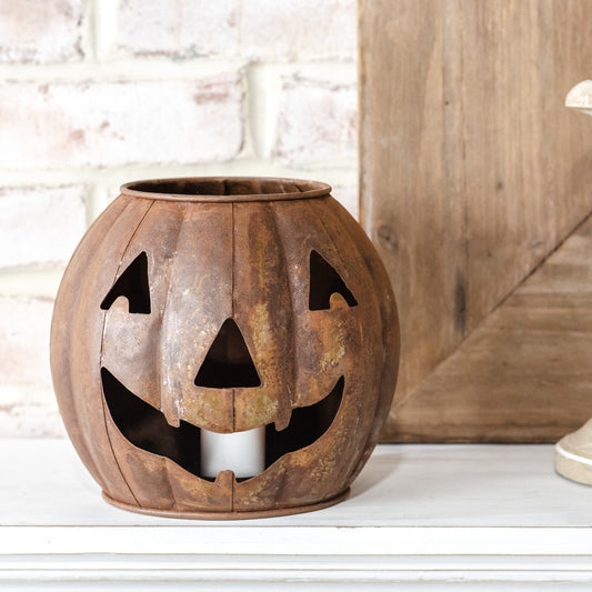 7.25” Rustic Jack O Lantern Candle Holder
