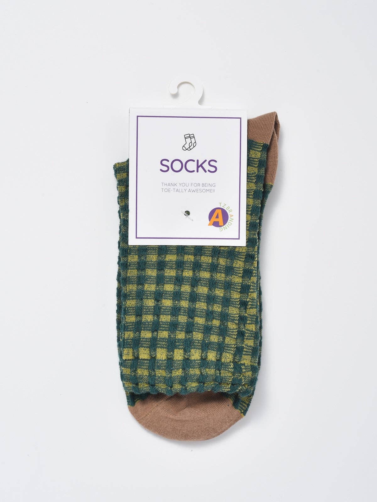 Textured Check Knit Crew Socks: Green