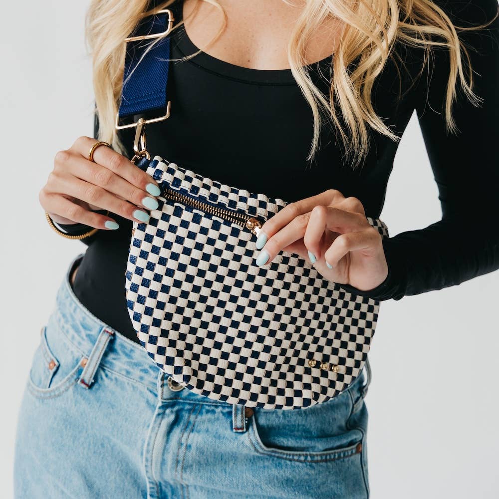 Westlyn Woven Bum Bag-Woven Checkered Navy