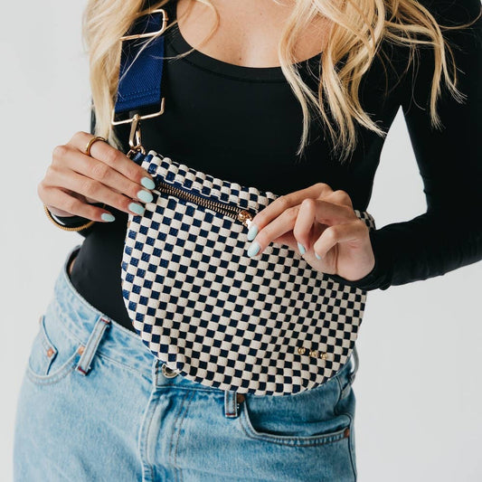 Westlyn Woven Bum Bag-Woven Checkered Navy