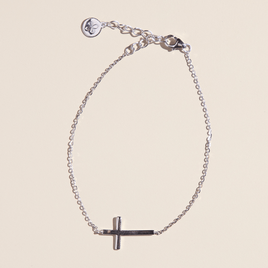 Silver Sideways Cross Bracelet