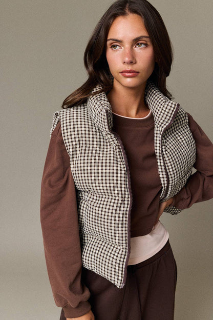 Olive Check Puffer Vest