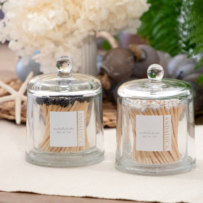 Glass Jar with Lid & 120 Wooden Black Matches