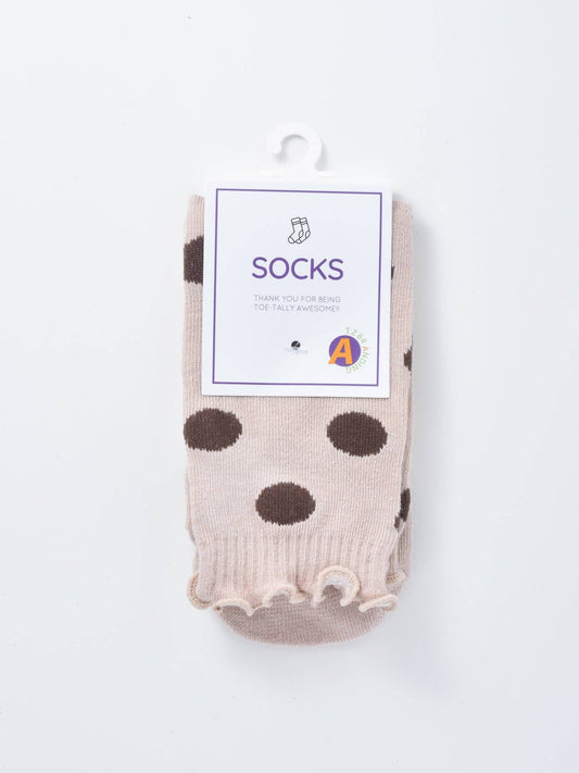 Polka Dot Ribbed Crew Socks: Khaki