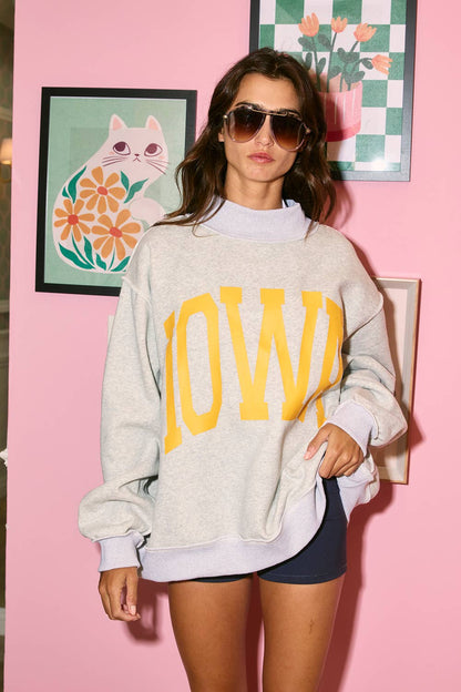 ‘IOWA & IA' Reversible Mock Neck Sweatshirt