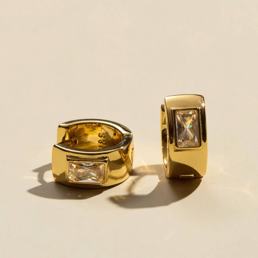 Gold Classic Baguette Bezel Huggies