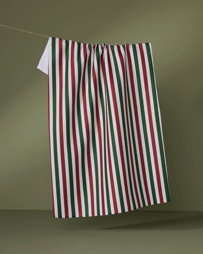 Ribbon Green Red Tea Towel