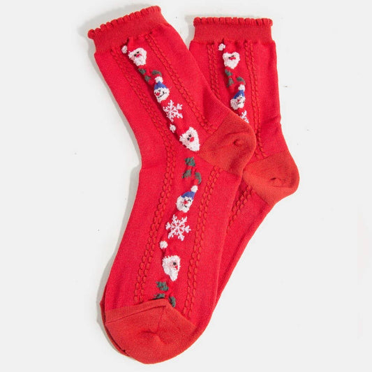 Christmas Icon Embroidered Socks-Red
