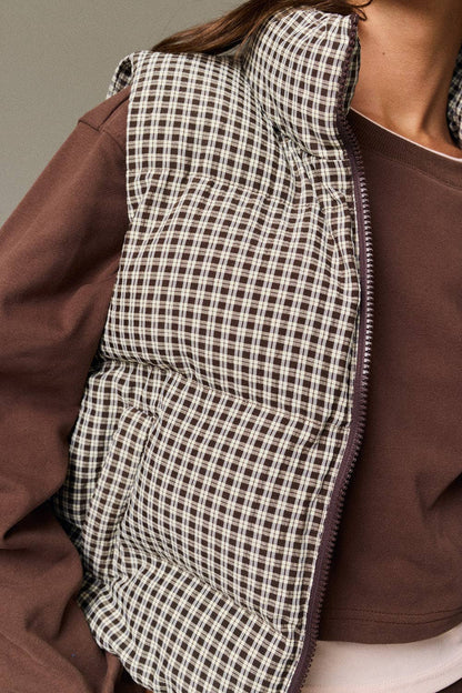 Olive Check Puffer Vest