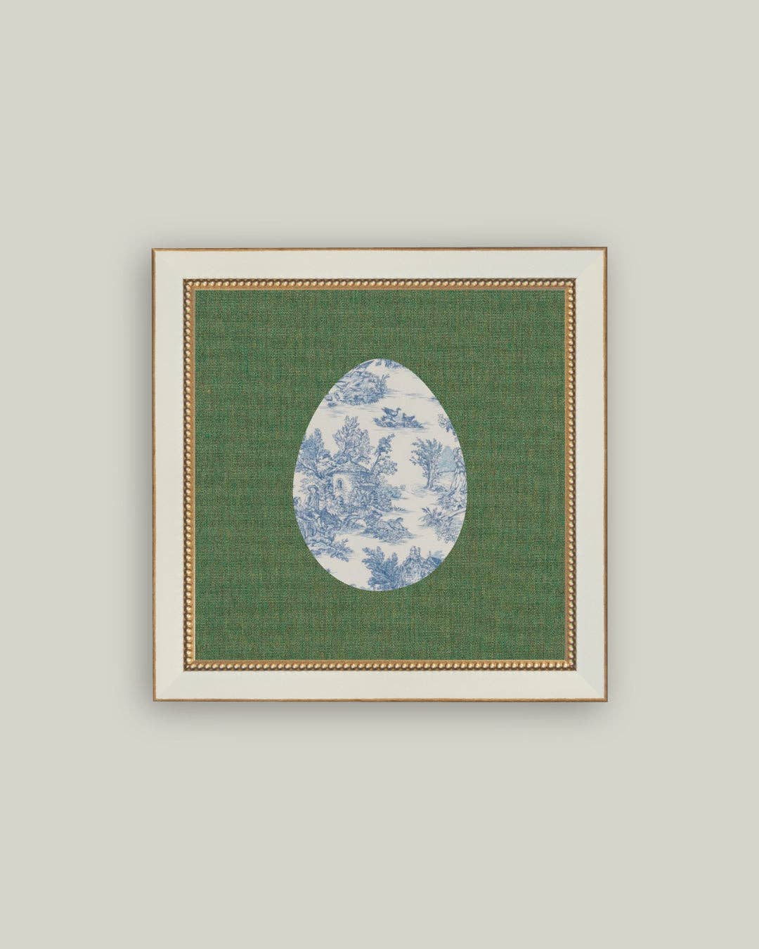 Countryside Toile Egg Framed Antique Art: 5x5