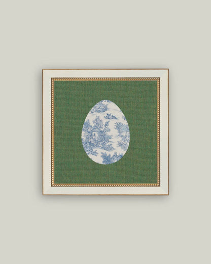Countryside Toile Egg Framed Antique Art: 5x5