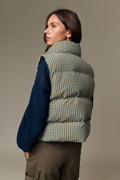 Olive Check Puffer Vest