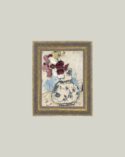 Potted Flowers Framed Antique Art: 8x10