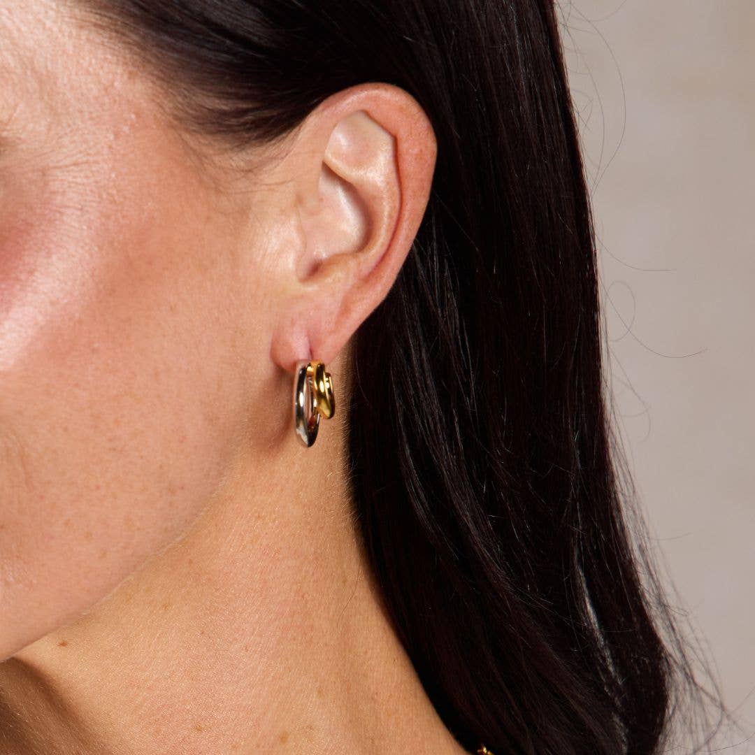 Mixed Metal Double Hoop Earrings