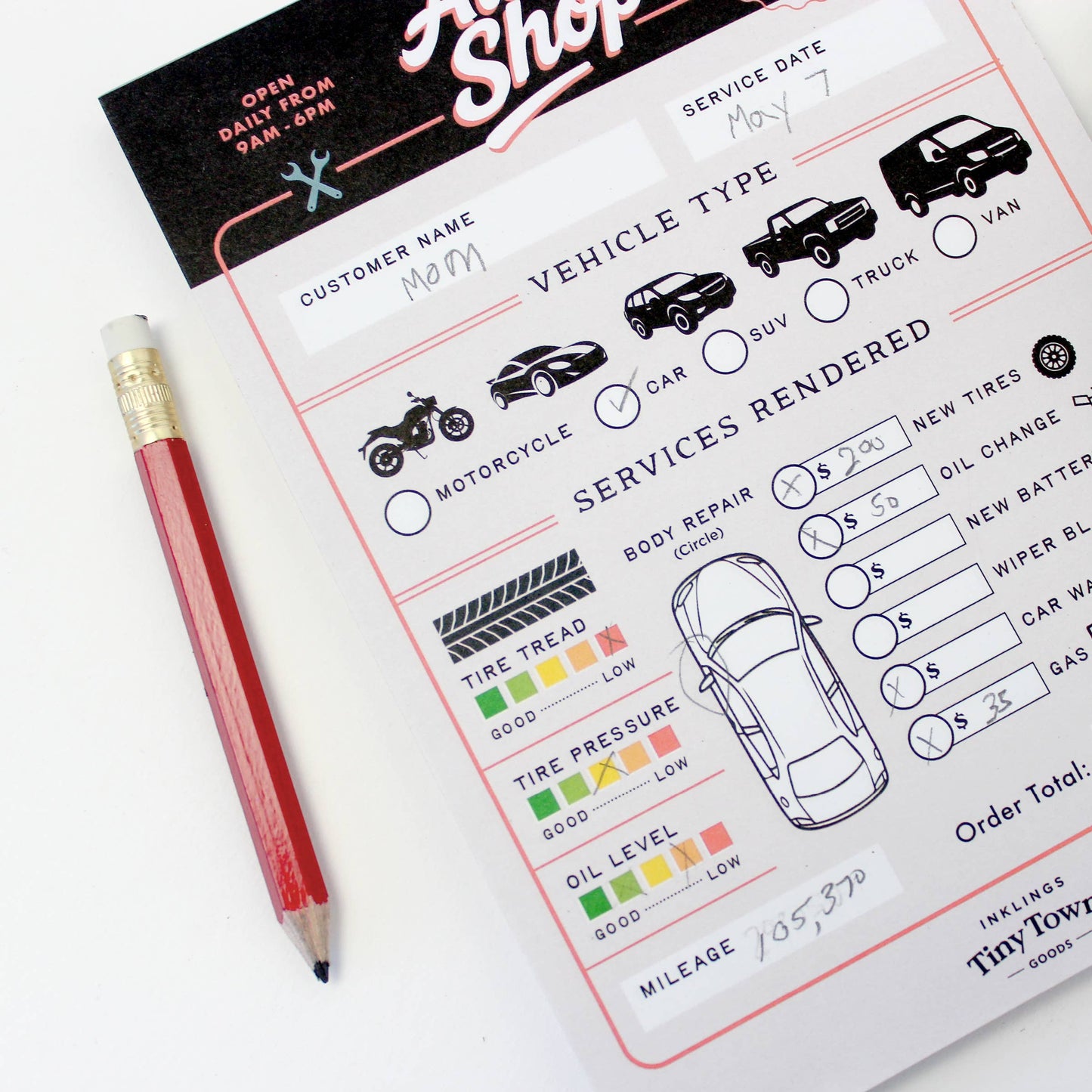 Tiny Town Play Notepad - Auto Shop