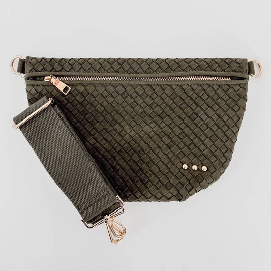 Suede Westlyn Woven Bum Bag: Suede Olive