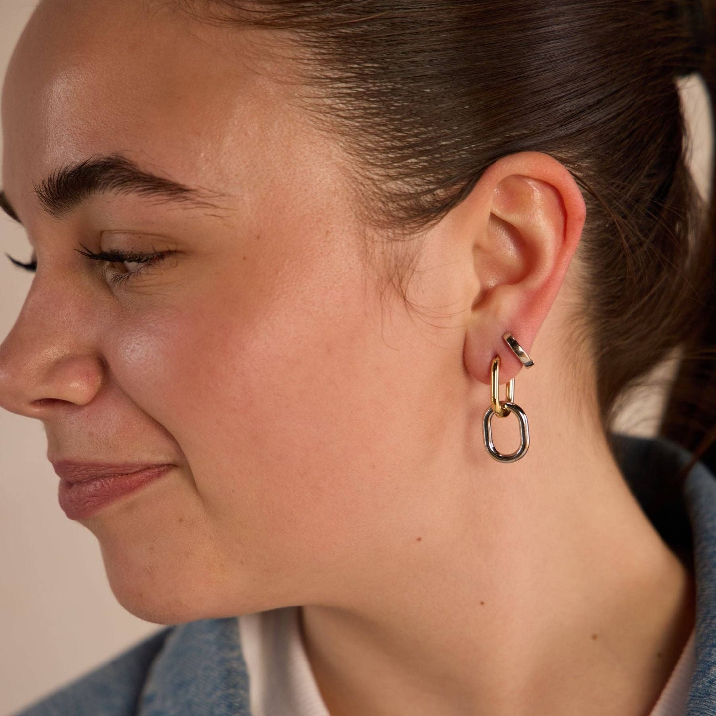Mixed Metal Chain Link Hoop Earrings