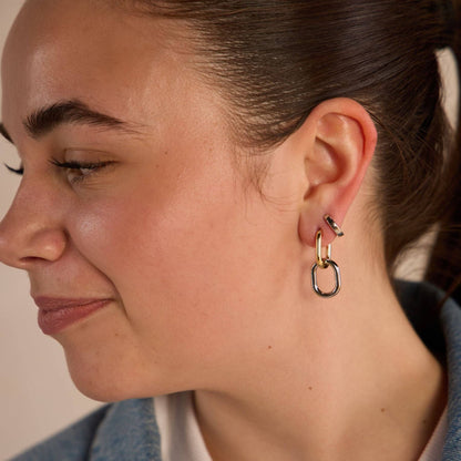 Mixed Metal Chain Link Hoop Earrings