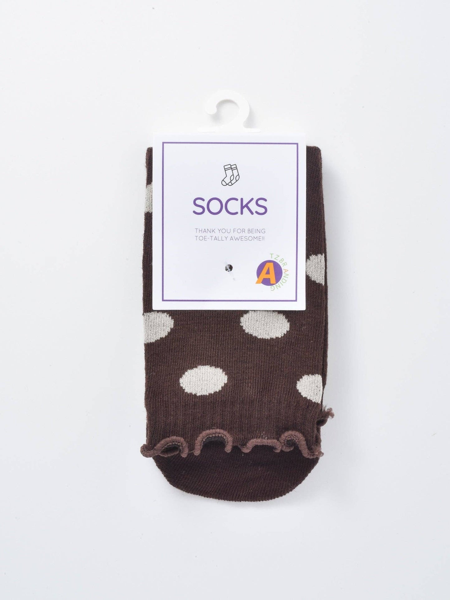 Polka Dot Ribbed Crew Socks: Coffee