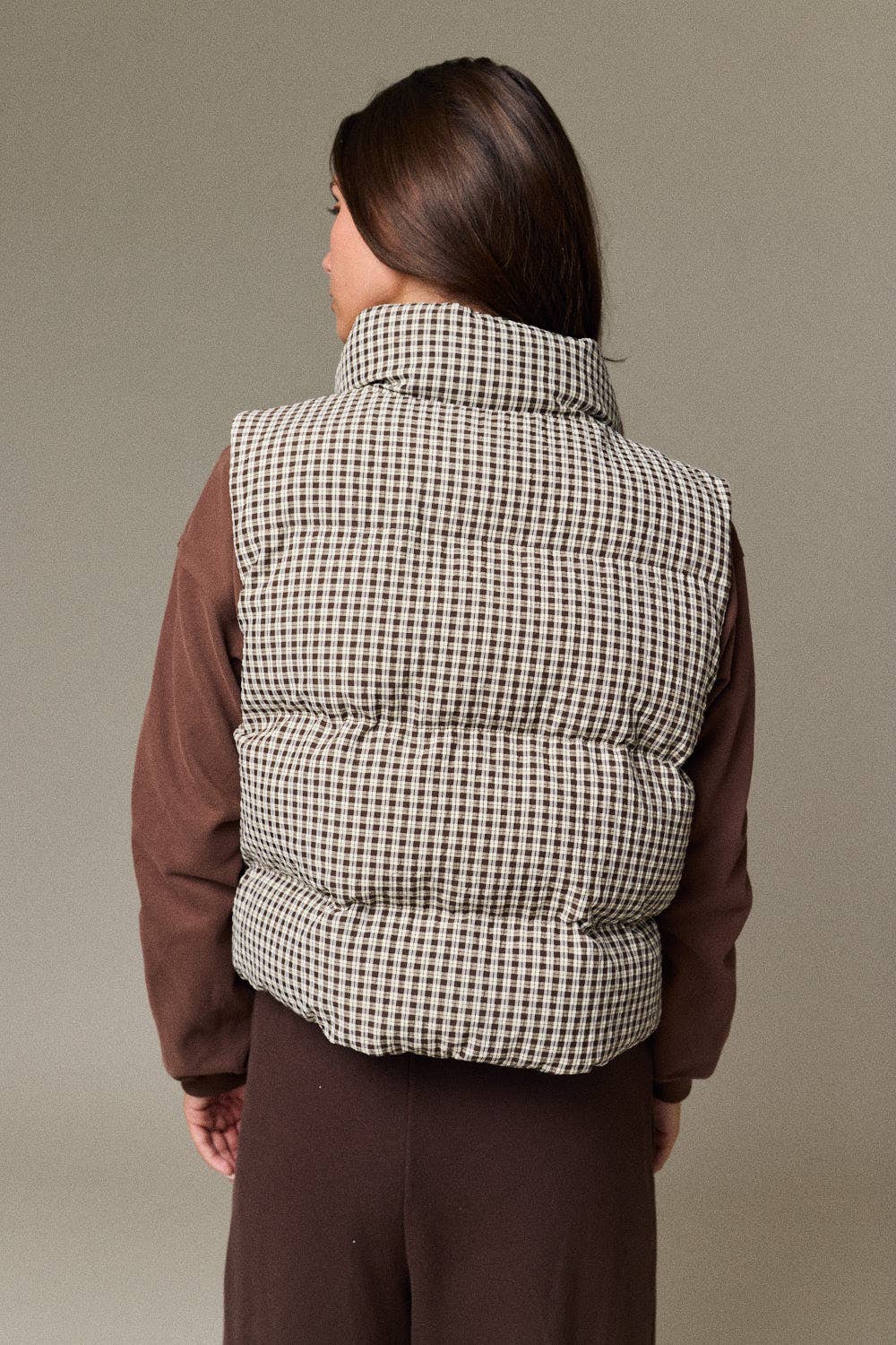 Olive Check Puffer Vest