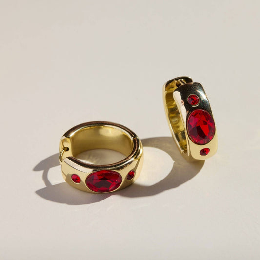 Red Wide CZ Bezel Hoops