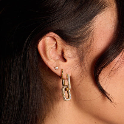 Gold Pavé Double Link Hoops: Gold