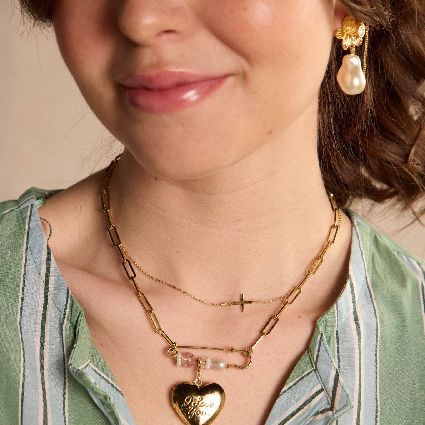 Gold Sideways Cross Necklace: Gold