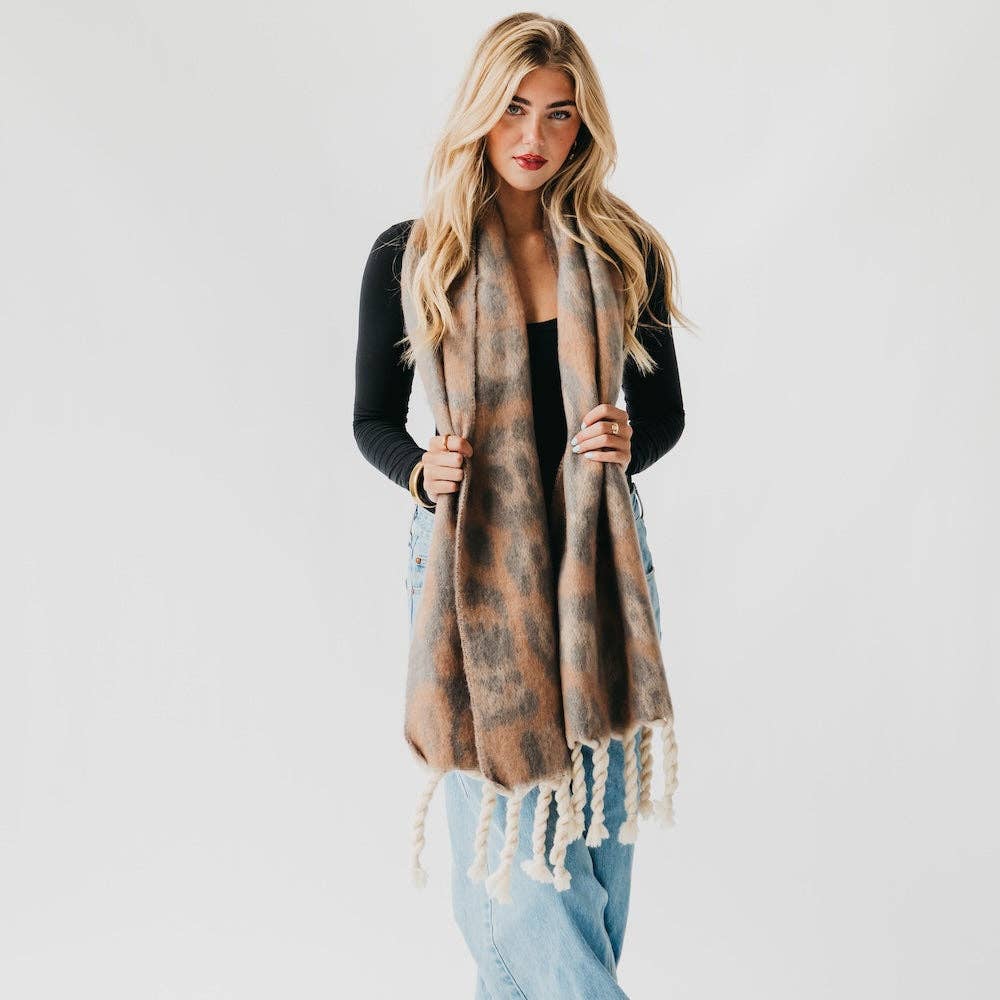 Priscilla Printed Scarf: Brown