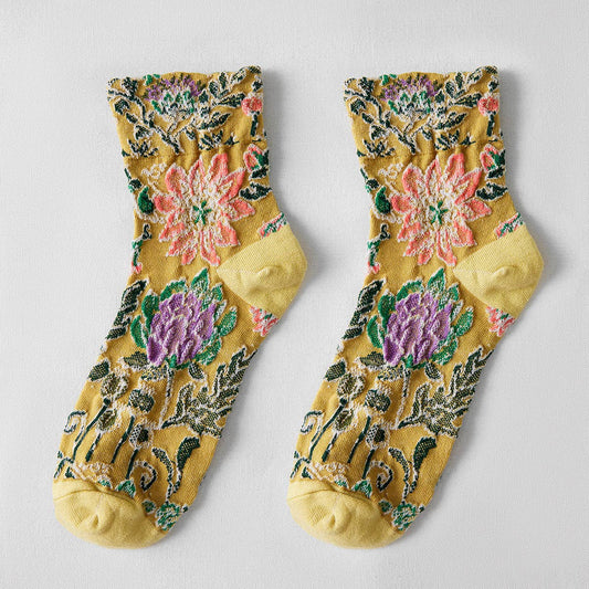 3D Flower Bohemian Women's Socks: Yellow