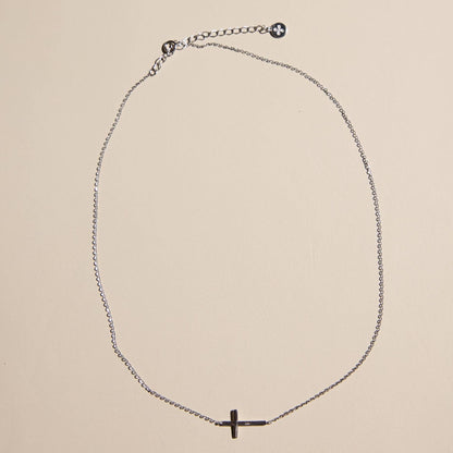 Silver Sideways Cross Necklace: Silver