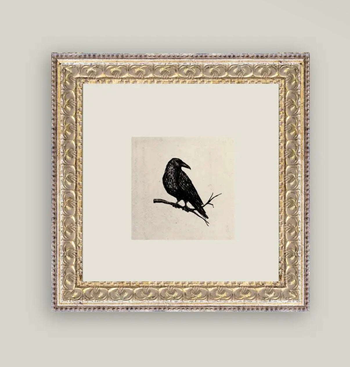 Crow Framed Antique Art 9x9”