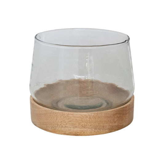Glass Hurricane Vase with Wood Base