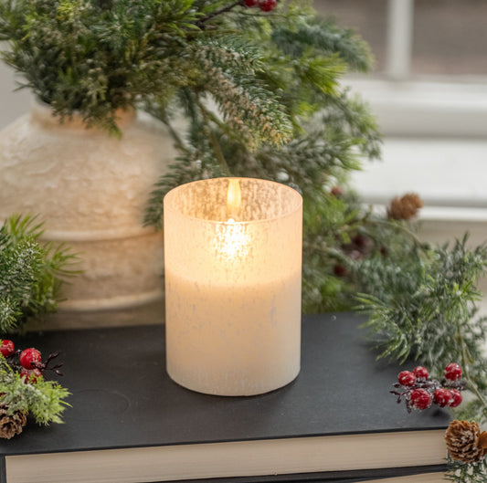 4” Snowy Glass 3D Flame Candle