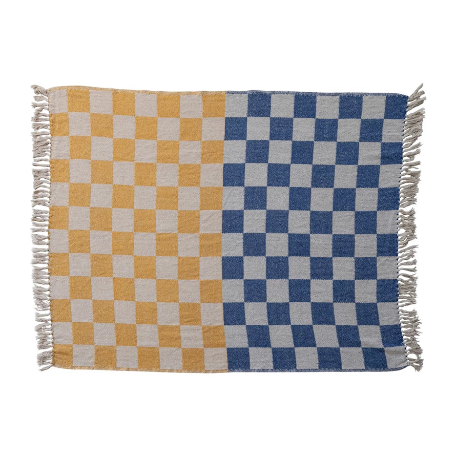 Cats Checkered Throw with Fringe