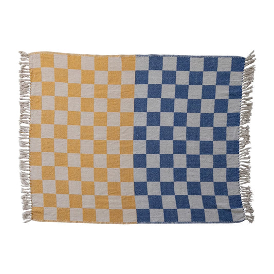 Cats Checkered Throw with Fringe