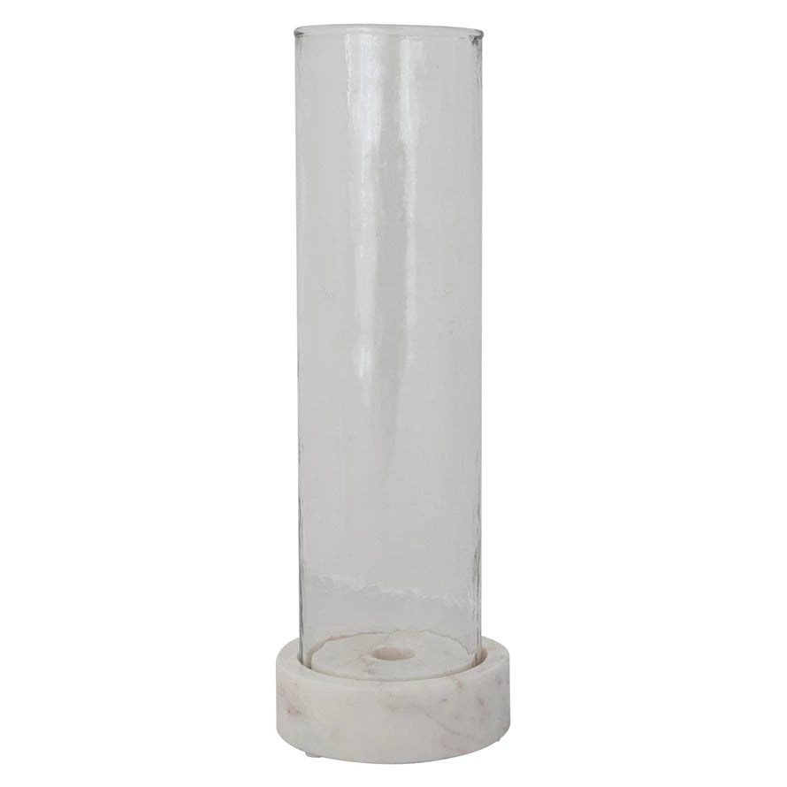 Glass Hurricane Taper Holder with Marble Base