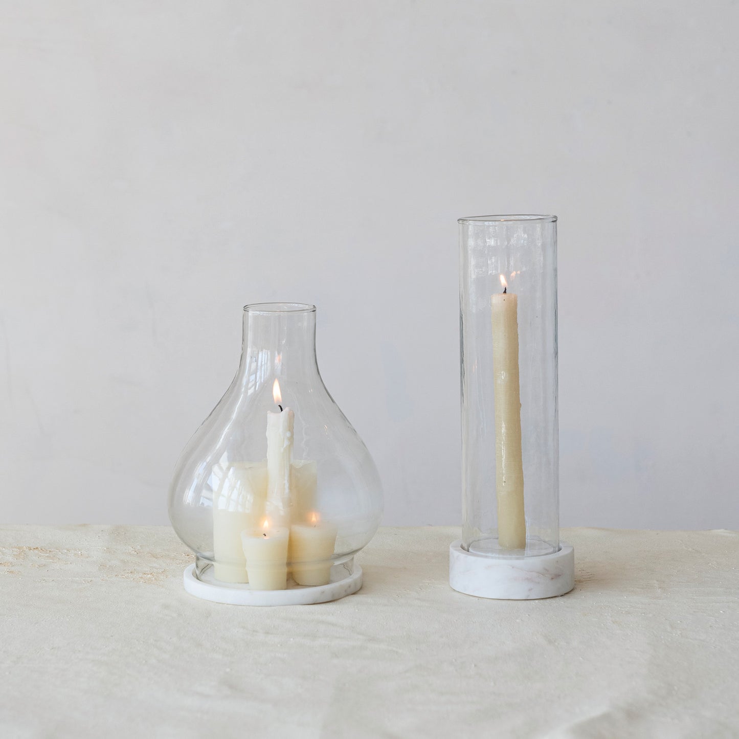 Glass Hurricane Taper Holder with Marble Base