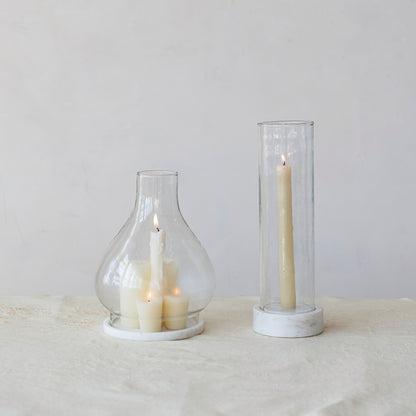 Glass Hurricane Taper Holder with Marble Base