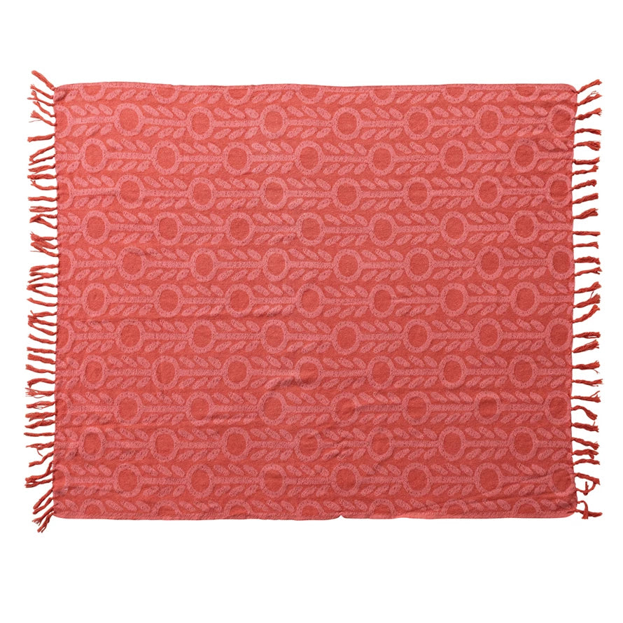 Woven Throw with Floral Pattern + Fringe