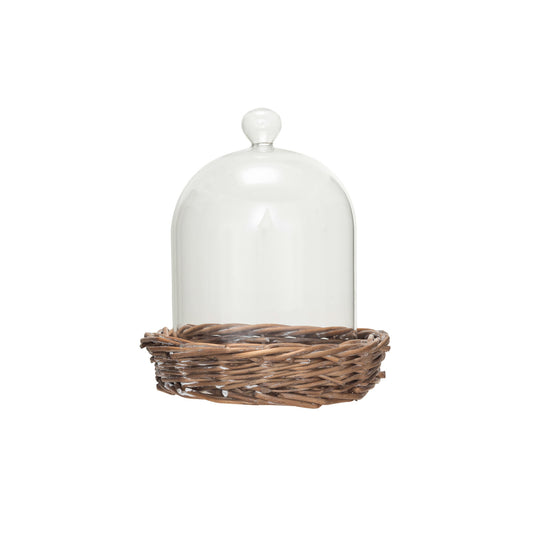 Glass Cloche with Woven Base