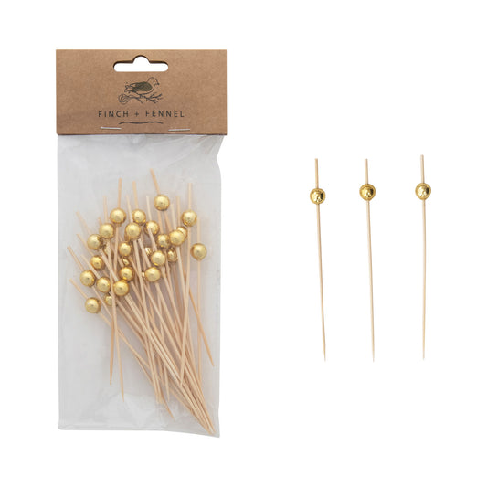 Bamboo Picks with Gold Balls (Set of 50)