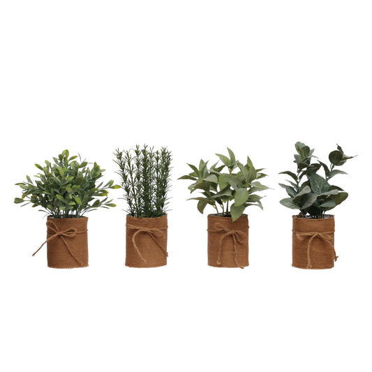 Faux Plant with Burlap Bag
