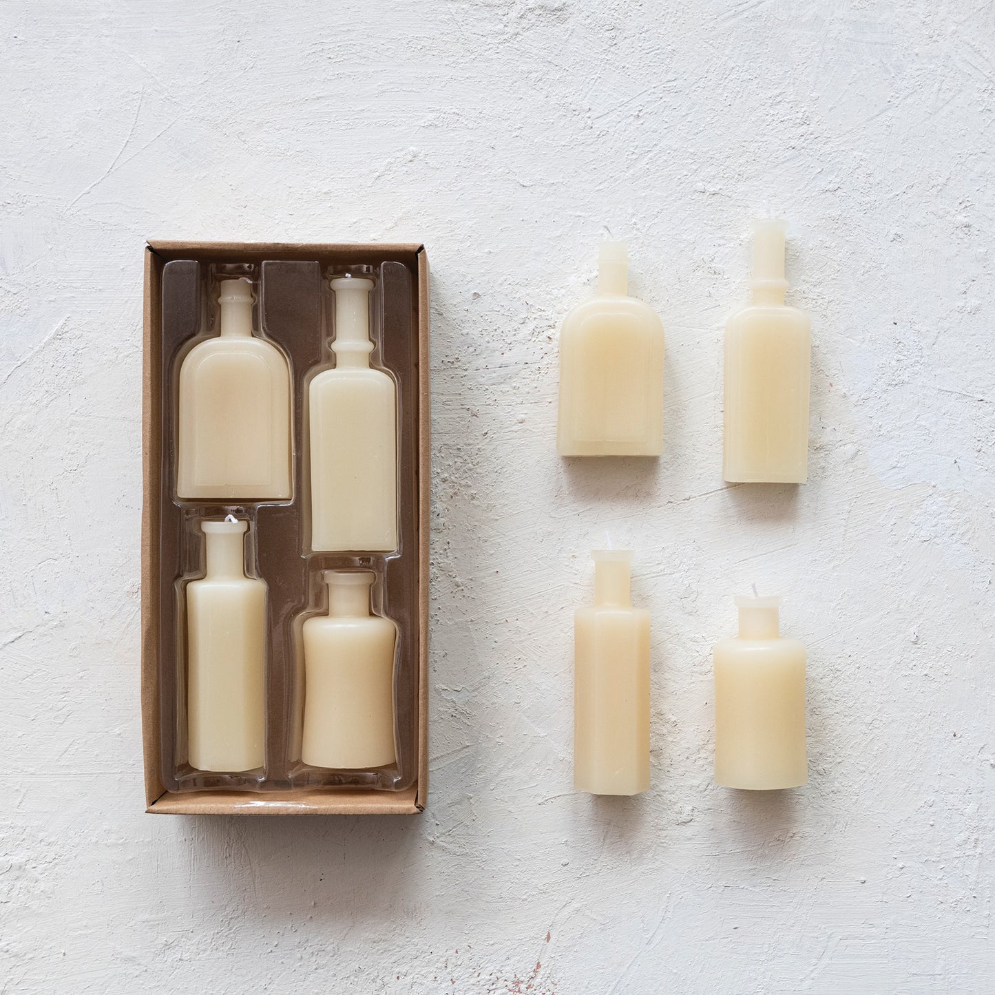 Unscented Vintage Bottle Shaped Candles Set of 4