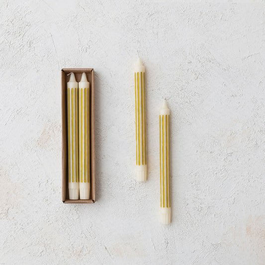 Unscented Striped Taper Candles-Chartreuse
