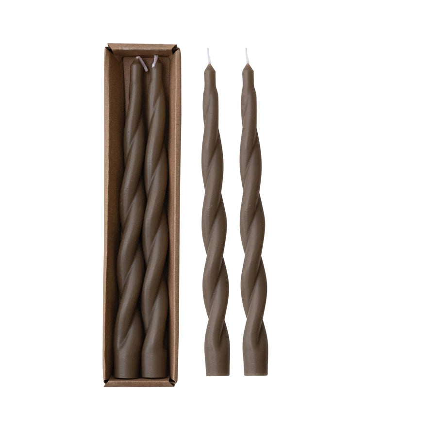 Twisted Taper Candles in Brown-Set of 2