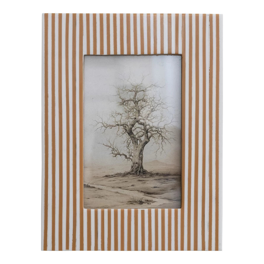 Resin Striped Photo Frame-Caramel + White (Holds 4x6”)