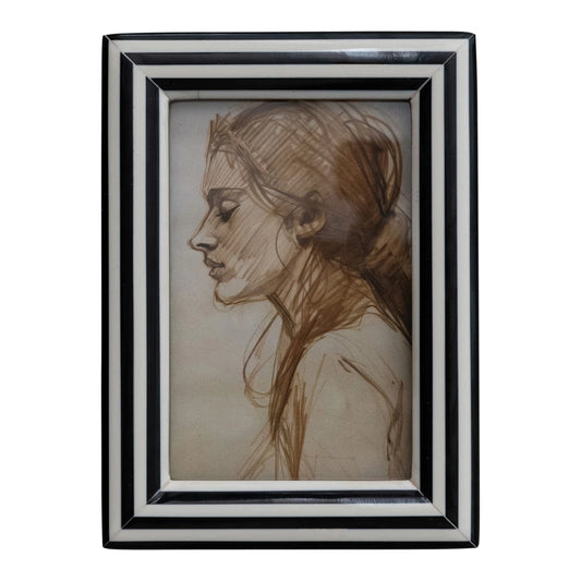 Striped Resin Frame-Black and White (holds 4x6” photo)